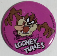 1997 Warner Bros. Looney Tunes Taz Tasmanian Devil Cartoon Character 1 3/4" Pink Purple Round Button Pin TV Show Collectible