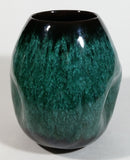Vintage Blue Mountain Pottery Drip Glaze Triple Dent Three Sided Round Abstract Blue Green 5 1/4" Tall Art Vase