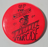 Up The Down Staircase Round Circular Button Pin of Man Carrying Books