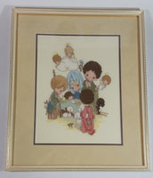 Precious Moments Christmas Nativity Scene Mary Joseph Baby Jesus Cross Stitch Completed and Professionally Wood Framed