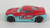 2013 Hot Wheels Track Aces Symbolic Red and Teal Light Blue Die Cast Toy Car Vehicle