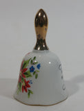 December Poinsettia Joyous Red Flower Golden Handled White Porcelain Bell - Made in Japan