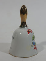 December Poinsettia Joyous Red Flower Golden Handled White Porcelain Bell - Made in Japan