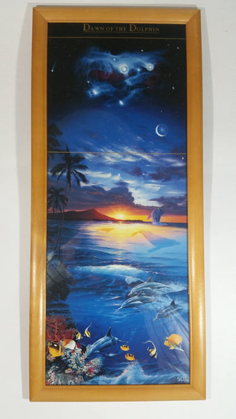 Christian Riese Lassen 'Dawn Of The Dolphins' Gloss Art Print Full Height Wood Framed 9" x "21