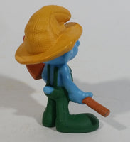 2011 Peyo "Farmer" Smurf Holding Shovel with Bird PVC Toy Figure McDonald's Happy Meal