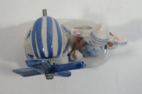Vintage Beautiful Authentic Delft Deco Holland Rotating Windmill with Woman Carrying Water Pails Blue and White Hand Painted Ceramic Figurine