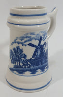 Delft Blue Style Windmill Decor Dutch Scenery with Flowers 4" Tall Ceramic Beer Stein - Unknown Maker