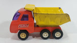 Vintage Buddy L Construction Orange and Yellow Dump Truck Pressed Steel Toy Car Vehicle - Missing front grill