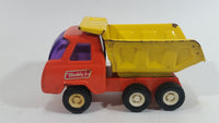 Vintage Buddy L Construction Orange and Yellow Dump Truck Pressed Steel Toy Car Vehicle - Missing front grill