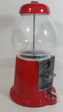 Antique Style Metal and Glass Globe Red Colored 11 1/2" Tall Candy Gumball Dispenser With Original Box