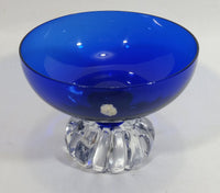 Beautiful Cobalt Blue Glass Candy or Dessert Sundae Bowl with Clear Glass Sliced Fruit Style Pedestal Base