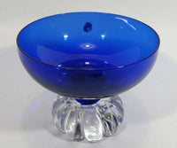 Beautiful Cobalt Blue Glass Candy or Dessert Sundae Bowl with Clear Glass Sliced Fruit Style Pedestal Base