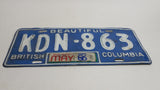 1986 Expo86 Beautiful British Columbia Blue with White Letters Vehicle License Plate - KDN 863