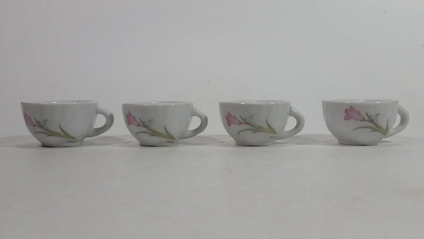 Set of 4 Small Tiny Miniature Children's Kids Tea Cups With Pink Floral Decor