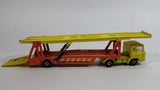 Vintage 1970 1971 Lesney Matchbox Super Kings K-11 DAF Car Transporter Semi Tractor Truck and Trailer Yellow and Orange Die Cast Toy Auto Hauler Vehicle