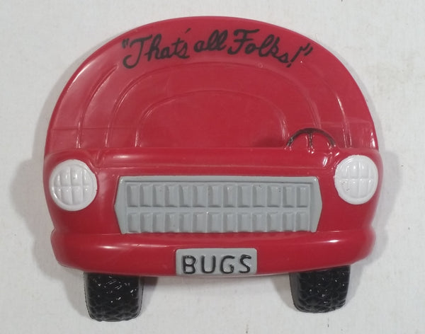 1997 Warner Bros Bugs Bunny Cartoon Character That's All Folks Red Car Shaped Fridge Magnet with Bugs license Plate