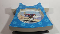 Extremely Rare and Unique Peanuts Snoopy Woodstock Downhill Skiing Blue Dress Shaped Musical Clock
