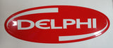Delphi Technology Automotive Parts Embossed Oval Shaped Red Tin Metal Sign 24" x 9" GM Racing