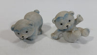 Set of 2 Cute Little White and blue Polar Bear Cubs Animal Figures