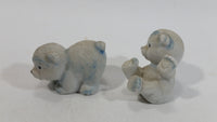 Set of 2 Cute Little White and blue Polar Bear Cubs Animal Figures