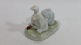 Very Cute and Curious Bunny Rabbit Touching Red Lady Bug Ceramic Figurine Decorative Ornament