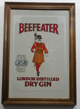 Vintage Beefeater London Distilled Dry Gin Wood Framed Pub Lounge Bar Advertising Mirror 9" x 13"