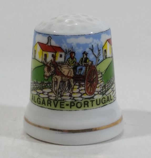 Algarve Portugal Porcelain Gold Trimmed White Thimble Souvenir Travel Collectible