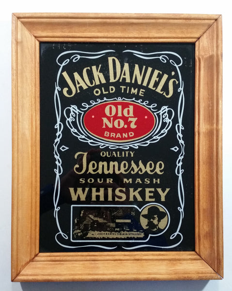Vintage Jack Daniel's Old Time Old No. 7 Brand Quality Tennessee Sour Mash Whisky Wood Framed Pub Lounge Bar Advertising Mirror 11" x 14"