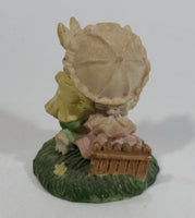 Very Cute Bunny Rabbit Couple with Umbrella and Basket on Grass Resin Figurine Decorative Ornament