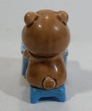Cute Brown Bear Typing on Black Typewriter While Sitting At A Blue Desk Ceramic Figurine Made in Japan