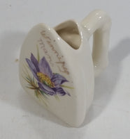 Winnipeg, Manitoba Ceramic Iron Shaped Purple Floral Decor Toothpick Holder Souvenir Travel Collectible