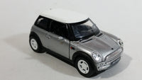 New Ray Mini Cooper Grey Silver Die Cast 1/43 Scale Pull Back Friction Motorized Toy Car Vehicle with Opening Doors - Damage to Drivers Side Headlight