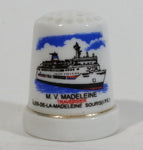 M.V. Madeleine Ship Boat Porcelain Gold Trimmed White Thimble Souvenir Travel Collectible