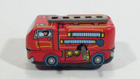 Fire Truck Ladder Truck Red Firefighting Wind Up Tin Toy Vehicle MS261 - No Key - Tested and Working