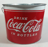 2009 Drink Coca-Cola In Bottles 7" Tall Red White Metal Pail with Wooden Handle Coke Cola Soda Pop Collectible
