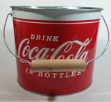 2009 Drink Coca-Cola In Bottles 7" Tall Red White Metal Pail with Wooden Handle Coke Cola Soda Pop Collectible