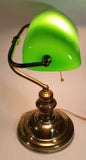Vintage Style Curved Green Glass on Brass Bankers Desk Lamp 14 1/2" Tall