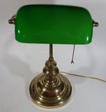 Vintage Style Curved Green Glass on Brass Bankers Desk Lamp 14 1/2" Tall
