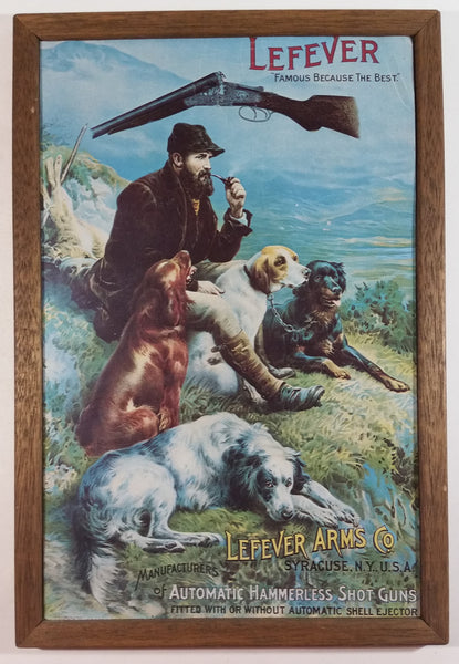 Lefever Arms Co. Manufacturers of Automatic Hammerless Shot Guns Wood Framed Paper Advertisement - Syracuse, N.Y., U.S.A.