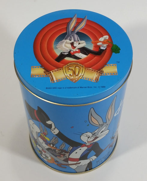 1989 Warner Bros Looney Tunes Happy Birthday Bugs Bunny 50th Anniversary Brach's Jelly Beans Tin Canister Cartoon Collectible