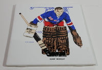 Extremely Rare and HTF Vintage 1962-63 Screenart Products Ltd. H.M. Cowan NHL New York Rangers Ice Hockey Team Goalie Gump Worsley Ceramic Tile Trivet with Cork Backing