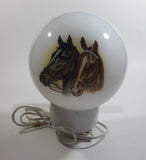 Rare Glass Globe Two Horses Black and Brown White Hanging Plugin Wall Sconce Light Lamp
