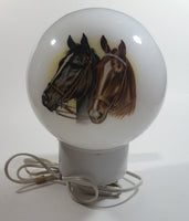 Rare Glass Globe Two Horses Black and Brown White Hanging Plugin Wall Sconce Light Lamp