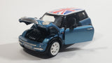 Sunnyside Superior SS 2001 Mini Cooper 1/24 Scale #6711 Blue Union Jack Flag Die Cast Friction Motorized Pullback Toy Car Vehicle with Opening Hood and Doors