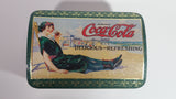 Drink Coca-Cola Delicious and Refreshing Girl on the Beach Green Hinged Tin Container Soda Pop Collectible