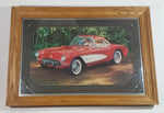 Rare 1957 Red Corvette Hard Top Classic Car Wood Framed Advertising Mirror Collectible