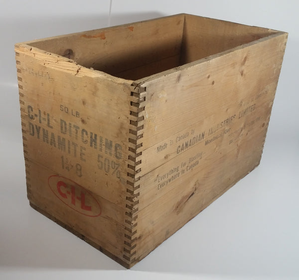 Vintage Canadian Industries Limited C-I-L Ditching Dynamite 50% High Explosives Dovetail Wood Crate Box Blasting Collectible - Montreal, Quebec