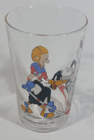 1990 Warner Bros. Looney Tunes Porky Pig Daffy Duck Bugs Bunny Ice Hockey Themed Cartoon Character 4" Tall Glass Cup TV Show Collectible
