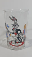 1990 Warner Bros. Looney Tunes Porky Pig Daffy Duck Bugs Bunny Ice Hockey Themed Cartoon Character 4" Tall Glass Cup TV Show Collectible