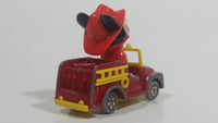 Vintage Tomy Walt Disney Production No. PD-2 Mickey Mouse Fireman Red and Yellow Plastic and Die Cast Metal Toy Car Fire Truck Firefighting Vehicle